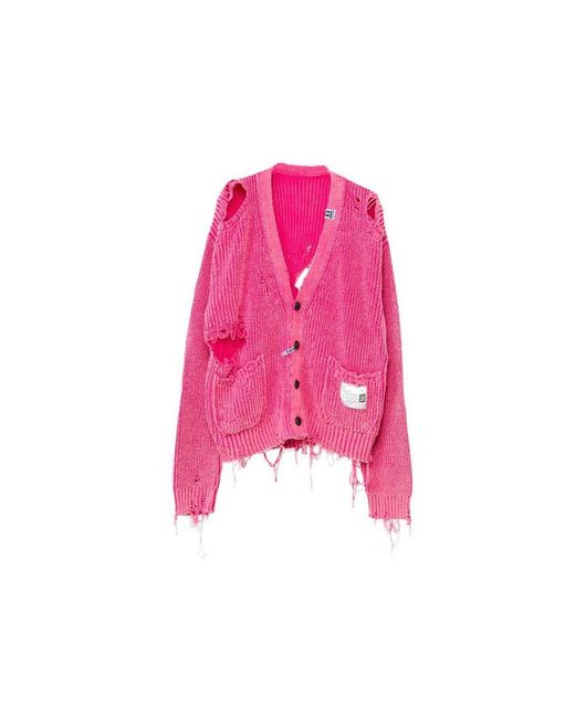 Maison Mihara Yasuhiro Pink Distressed Buttoned Cardigan