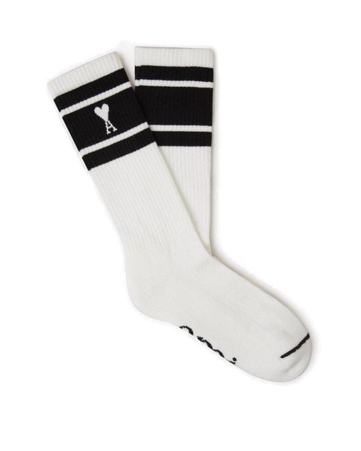 AMI Black Paris Stripes Logo Ribbed Socks for men