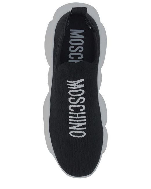 Moschino Black Logo Intarsia-Knit Slip-On Sneakers for men