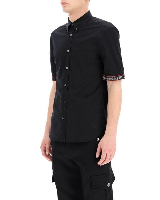 Alexander McQueen Black Logo Trim Short-sleeved Shirt for men