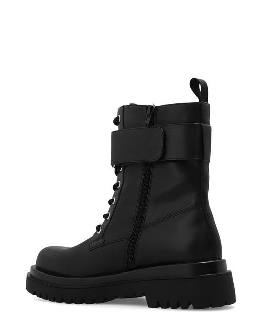 Versace Jeans Couture Black Logo-Plaque Lace-Up Ankle Boots