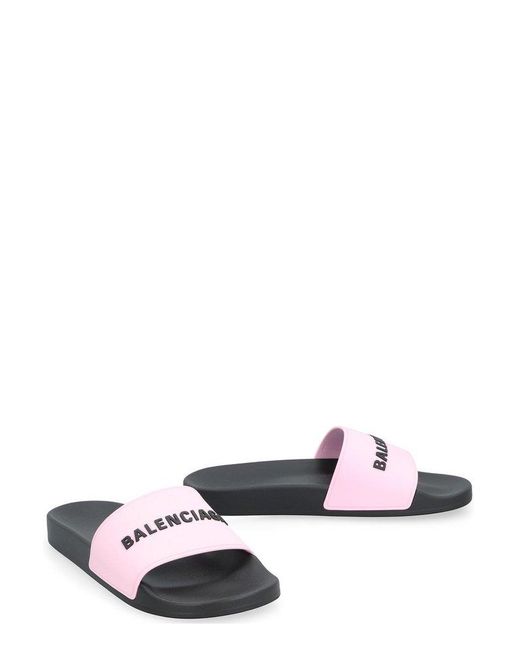 Balenciaga Pink Logo Embossed Slip-on Slides
