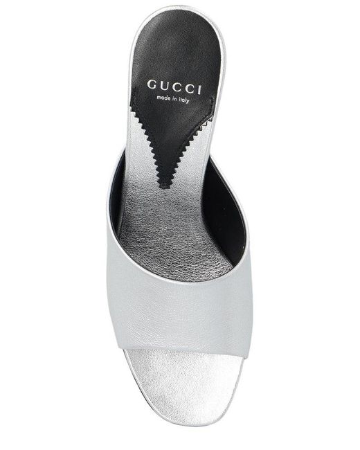 Gucci White Logo Plaque Slip-on Mules