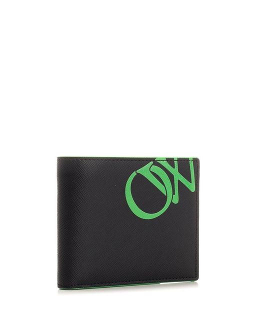 Off-White c/o Virgil Abloh Green Logo Printed Bi-fold Wallet for men