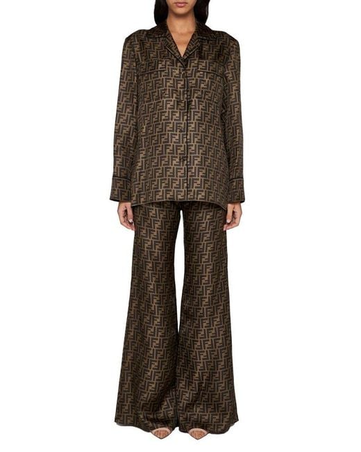 Fendi Brown Ff Print Silk Trousers