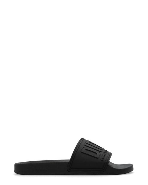 DIESEL Black Logo Embossed Open-toe Slides for men