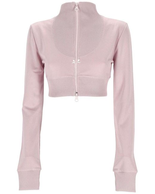 Courreges Pink Ribbed Long-sleeve Cropped Sweatshirt