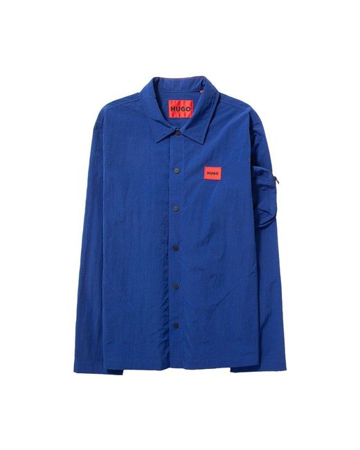 HUGO Blue Buttoned Long-sleeved Overshirt for men