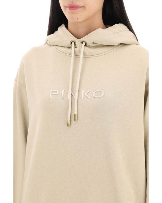 Pinko Natural Skype Hoodie With Logo Embroidery