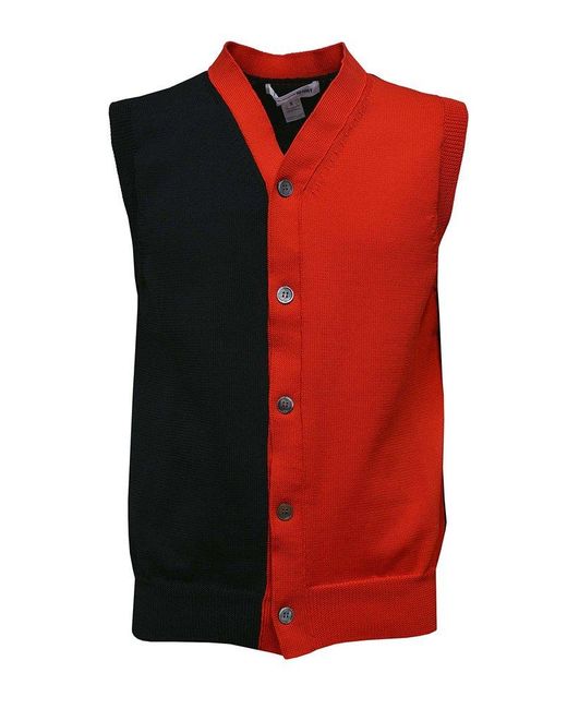 Comme des Garçons Red Colour-blocked V-neck Cardigan for men