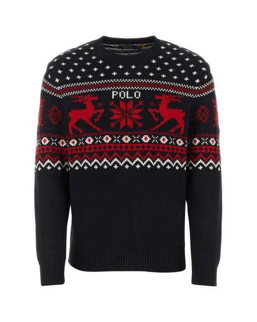Polo Ralph Lauren Blue Fair Isle In Cotton And Cashmere-blend Sweater for men