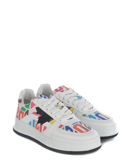 DSquared² White Logo Printed Lace-up Sneakers for men