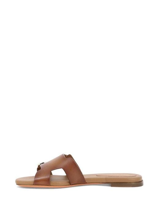 Santoni Brown Double-Strap Slip-On Sandals