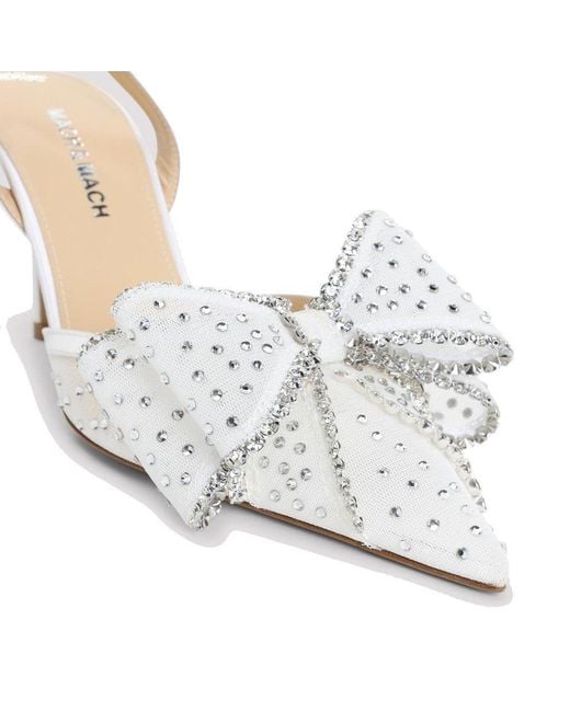 Mach & Mach White Le Cadeau Mesh Strass Pumps
