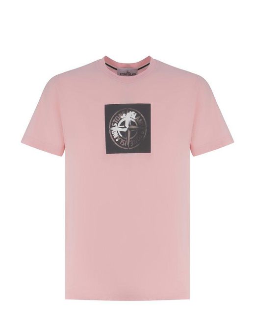 Stone Island Pink Logo Printed Crewneck T-shirt for men