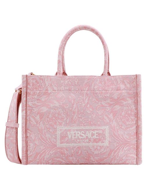 Versace Athena Logo Embroidered Tote Bag in Pink | Lyst