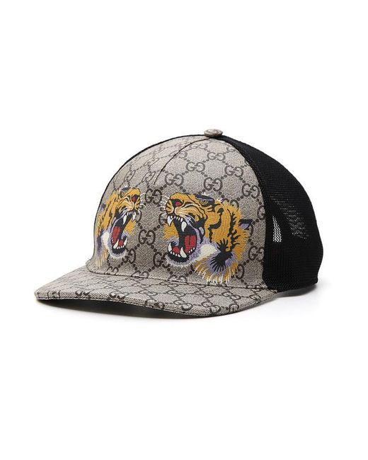 Gucci Canvas Tiger Mesh Cap in Dark 