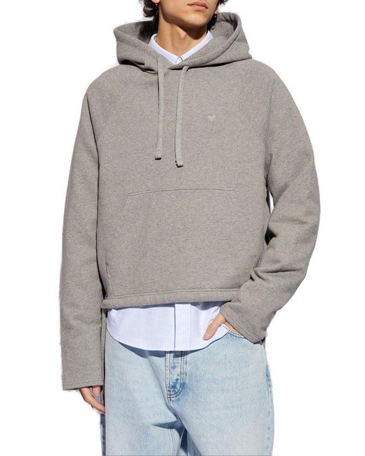 AMI Gray Hoodie With Logo, for men