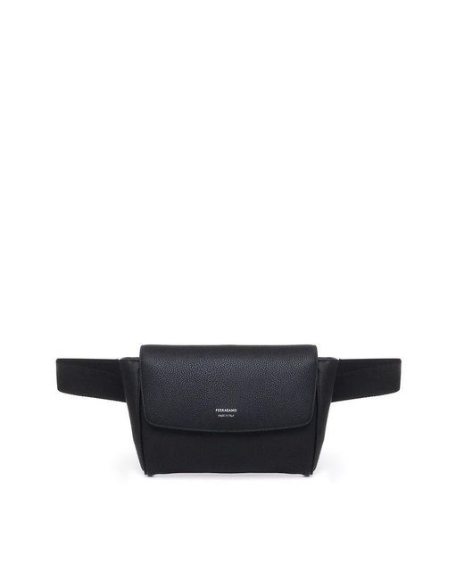 Ferragamo Black Logo-printed Foldover-top Belt Bag for men