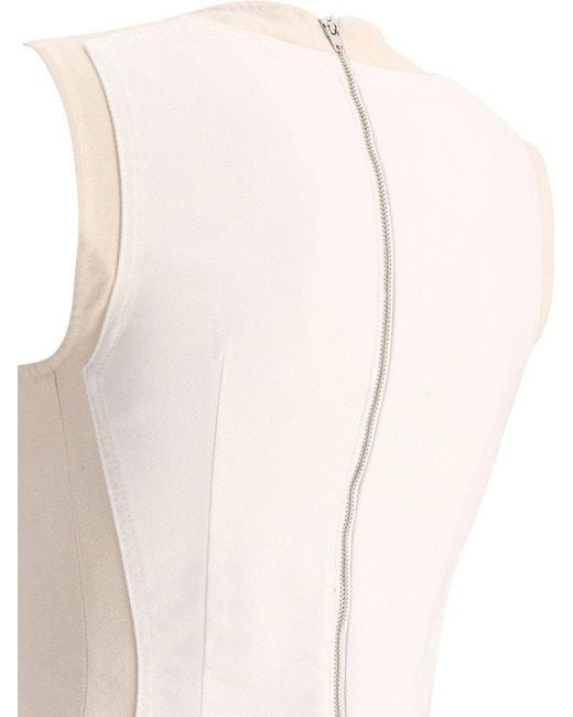 Sportmax White "Yang" Double-Colour Sleeveless Dress