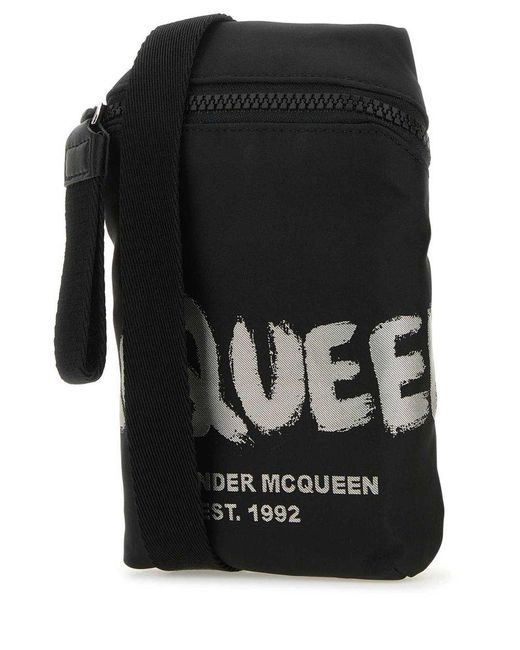 Alexander McQueen Black Logo Printed Zip-around Phone Holder for men