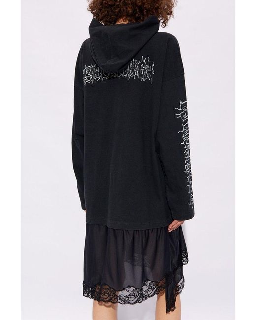 Balenciaga Black Logo Printed Layered Hoodie Dress
