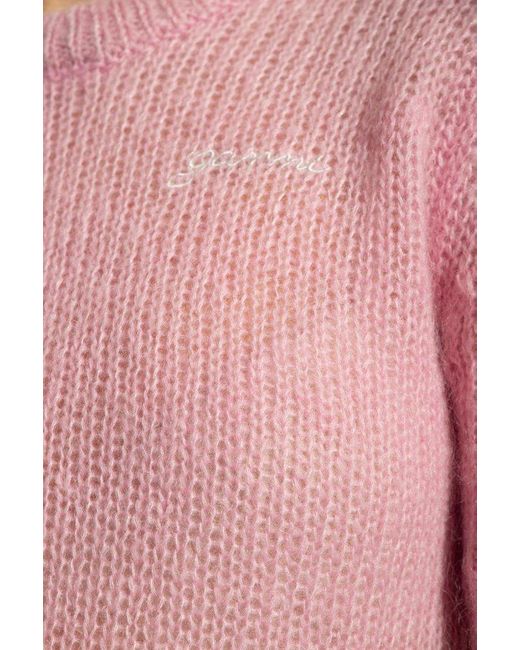 Ganni Pink Sweater With Logo