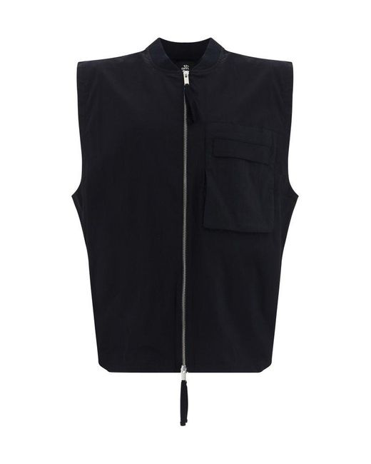 Thom Krom Blue Zip-up Sleeveless Bomber Vest for men