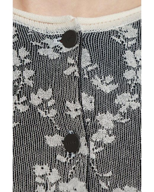 Fendi Gray Cardigan With Floral Motif
