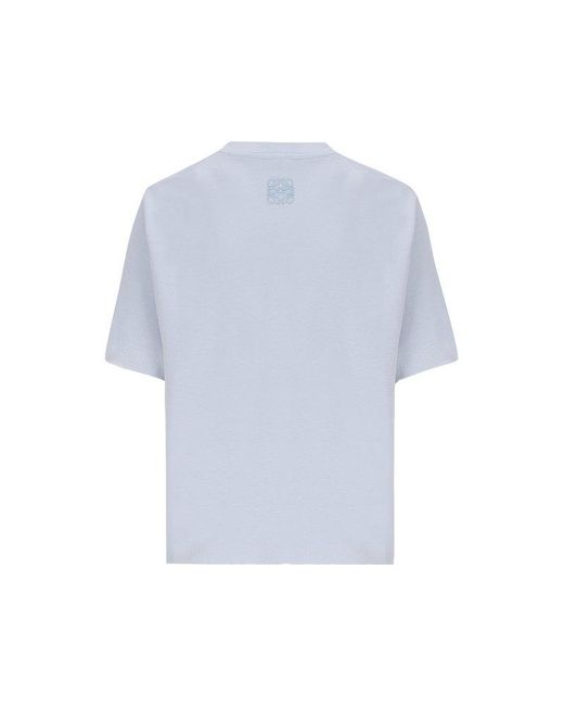 Loewe Blue Short-sleeved Frayed Hem Top