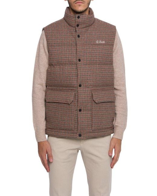 Mc2 Saint Barth Brown Logo Embroidered Checked Padded Vest for men