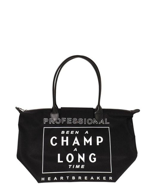 Longchamp Black X Eu Graphic Print Shoulder Bag