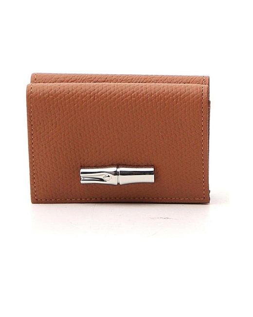 Longchamp Brown Bamboo Clasp Compact Wallet