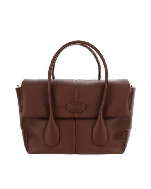 Tod's Brown Calfskin Magnetic Button Satchel