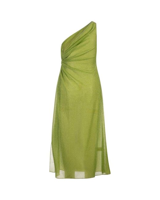 Oseree Green Lime Lumiere One-Shoulder Midi Dress