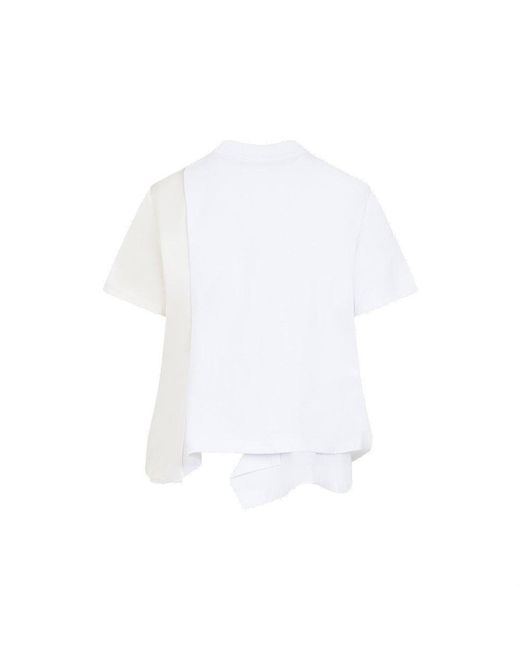 Sacai White Panelled Asymmetric T-shirt