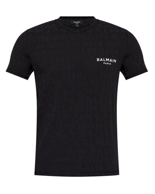 Balmain Black Logo-print Crew-neck T-shirt for men