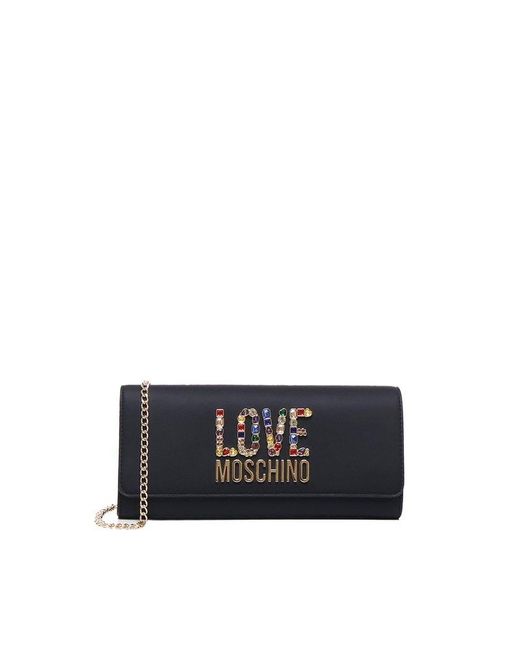Love Moschino Black Logo-lettering Chain-linked Clutch Bag