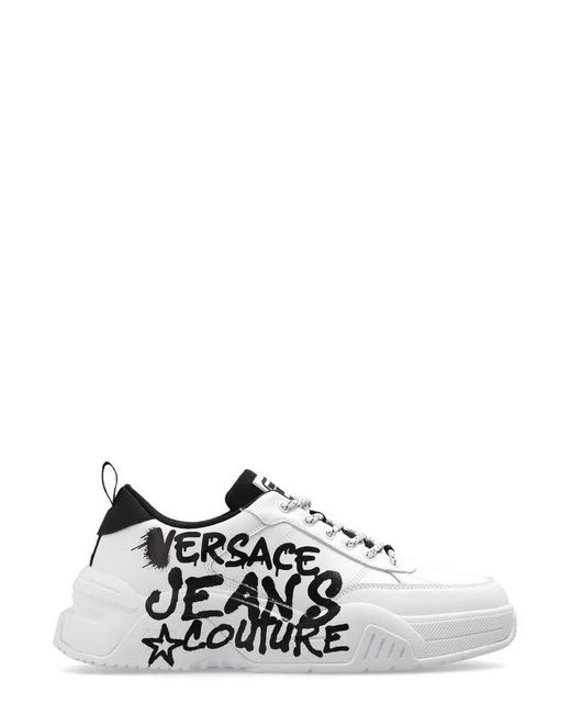 Versace Jeans White Graffiti-print Lace-up Sneakers for men