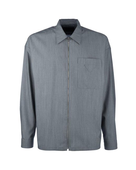 Prada Gray Long-sleeved Zipped Shirt for men