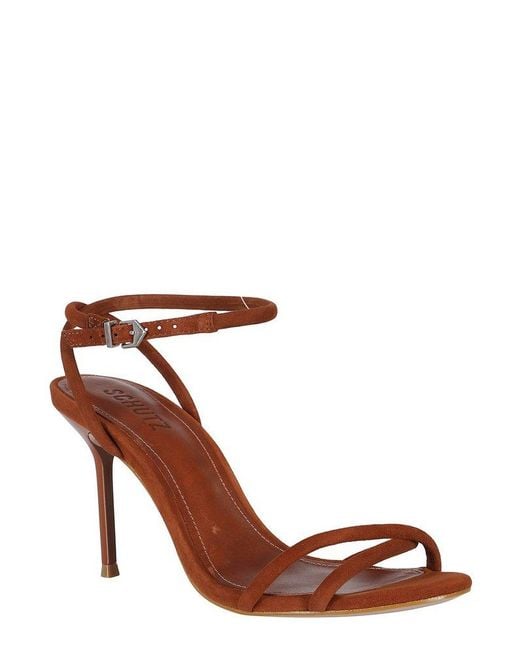 SCHUTZ SHOES Brown Ankle-Strap Velour Sandals