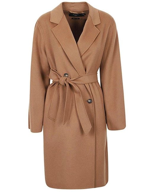Weekend by Maxmara Brown Double-breasted Belted Coat