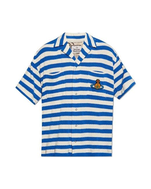 Vivienne Westwood Blue Orb-patch Striped Terrycloth Shirt for men