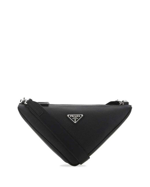 Prada Leather Triangle Logo Plaque Double Messenger Bag in Black for ...
