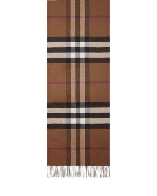 Burberry Brown Checked Fringed-edge Scarf
