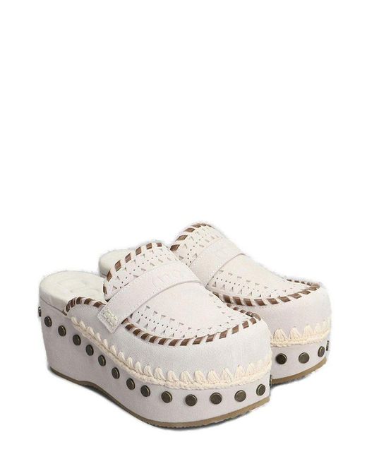 Mou White Overstitch Clogs