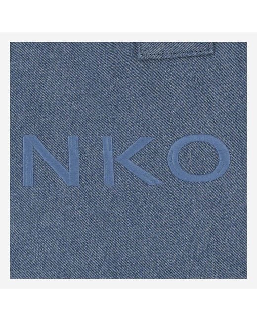 Pinko Blue Cotton Denim Tote Bag With Logo