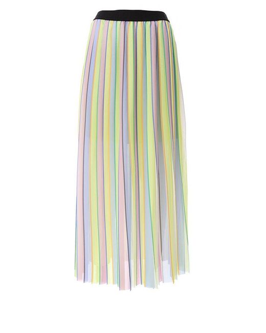 Karl Lagerfeld Green Pleated Striped Maxi Skirt