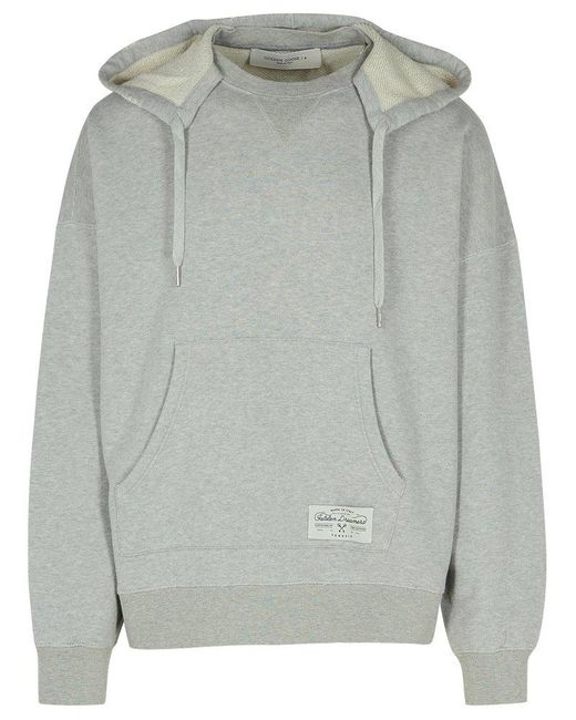 Golden Goose Logo Printed Drawwstring Hoodie in Grey for Men Lyst Canada