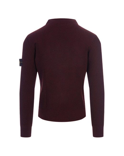 Stone Island Purple Must Ribbed Knitted Crew Neck Sweater for men